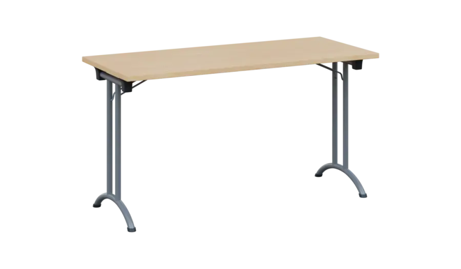 SLA 140 lak skládací jednací stůl 1394x600, deska 25 mm, podnož stříbrný lak, deska bříza světlá